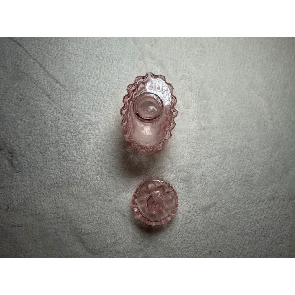 Vintage Pink Glass Perfume Bottle Waffle Pattern Faceted Stopper Decorative - Picture 10 of 10